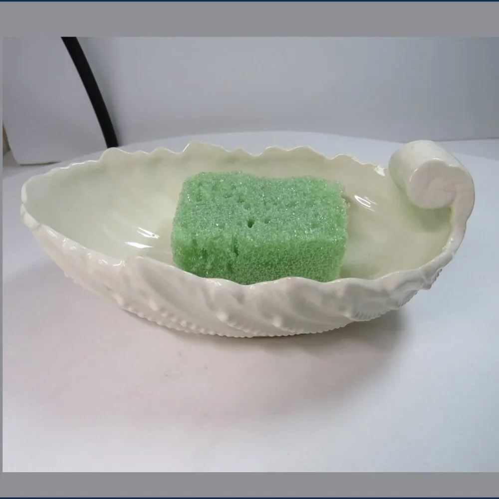 Antique Japanese Porcelain Shell Bowl Scrolled Handle & Beaded Detail CRAZING